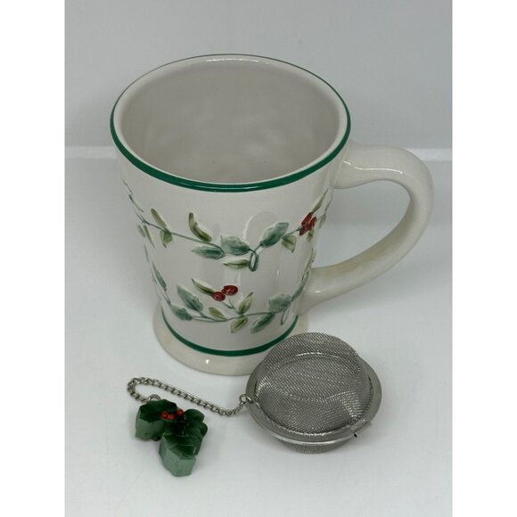Pfaltzgraff Winterberry Embossed Mug 12oz w/ Tea Infuser Christmas Set - 3.5"x4" - Picture 3 of 7